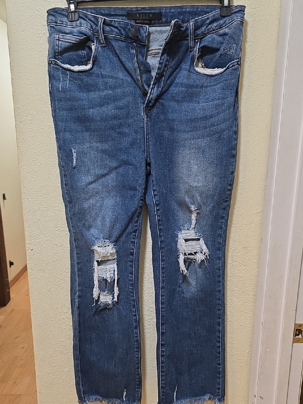 Risen Distressed Blue Crop Jeans - Womens